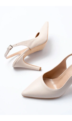 ST-1153 Bej Günlük Arkası Açık 9 cm Topuklu Kadın Ayakkabı