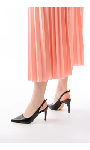 ST-1153 Siyah Günlük Arkası Açık 9 cm Topuklu Kadın Ayakkabı