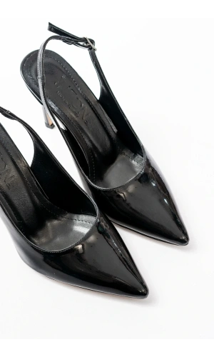 ST-1153 Siyah Rugan Günlük Arkası Açık 9 cm Topuklu Kadın Ayakkabı