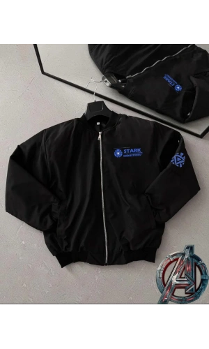 Stark Industries Siyah Bomber Mont – Fermuarlı, Cepli, Uzun Kollu, Kapitone Astarlı, Bahar ve Kış Mevsimi Rahat Unisex Ceket - Siyah