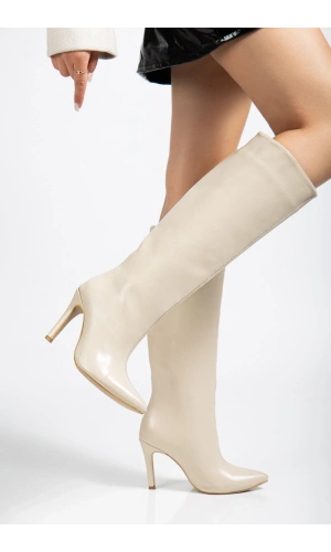 SYT-2004 Bej Mat Kırışık Rugan Günlük Bayan Çizme