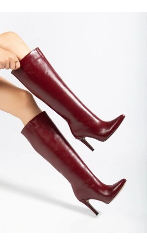 SYT-2004 Bordo Kırışık Rugan Günlük Bayan Çizme