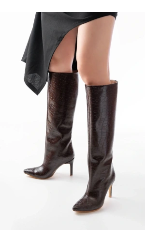 SYT-2004 Kahverengi Kroko Günlük Bayan Çizme