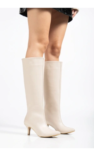 SYT-2025 Bej Kırışık Rugan Günlük Kadın Çizme