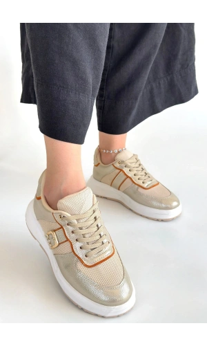 Tanwe Bej Cilt Bağcıklı Spor Ayakkabı