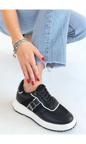 Tanwe Siyah Cilt Bağcıklı Spor Ayakkabı