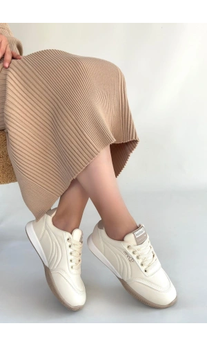 Tawen Bej Cilt Bağcıklı Spor Ayakkabı