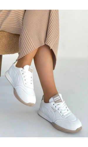 Tawen Beyaz Cilt Bağcıklı Spor Ayakkabı