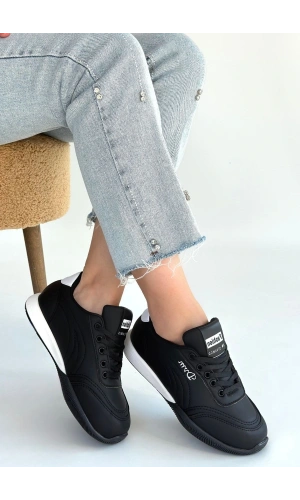 Tawen Siyah Cilt Bağcıklı Spor Ayakkabı