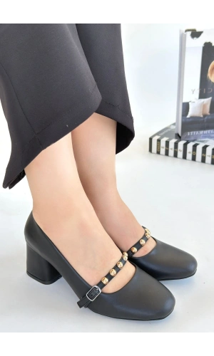 Tino Siyah Cilt Topuklu Ayakkabı