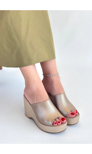 Tlay Bej Cilt Dolgu Topuk Terlik