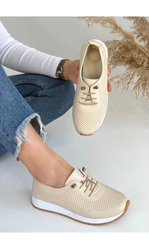 Tone Bej Cilt Bağcıklı Spor Ayakkabı