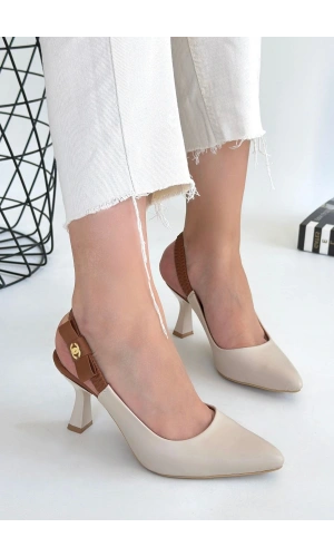 Toran Bej Cilt Topuklu Ayakkabı