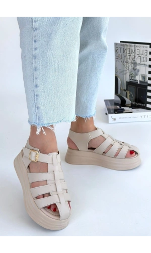 Toten Bej Cilt Kemerli Sandalet