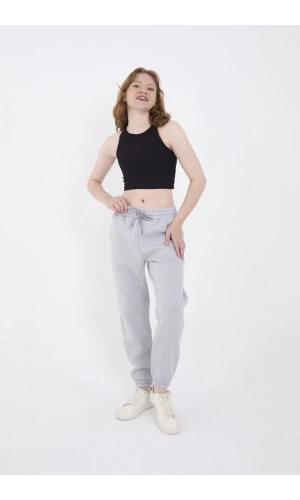 Üç İplik Basic Lastikli Eşofman Pantolon - Gri