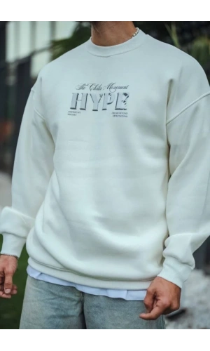 Üç İplik Bisiklet Yaka Baskılı SweatShirt - Beyaz