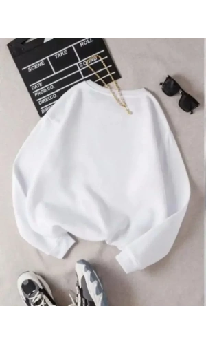 Üç İplik Biskilet Yaka Basic SweatShirt - Beyaz