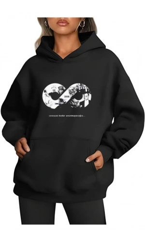 Üç İplik Kapşonlu 10 Kasıma Özel SweatShirt - Siyah