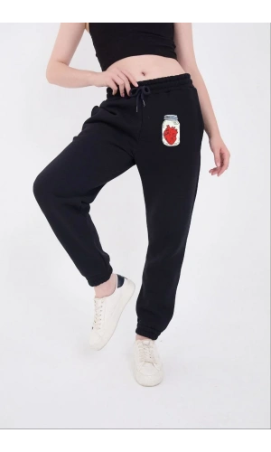 Üç İplik Lastikli Baskılı Eşofman Pantolon - Lacivert