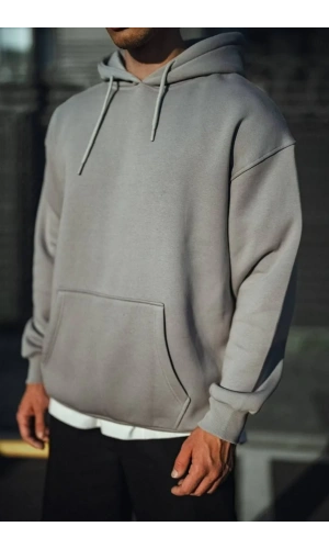 Üç İplik Penye Kapşonlu Basic SweatShirt - Boyalı Gri