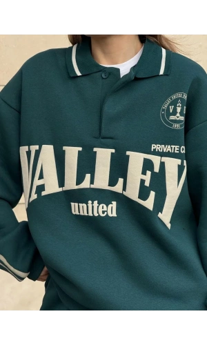 Üç İplik Yakalı Sweat Baggy Pantalonlu Takım - Yeşil