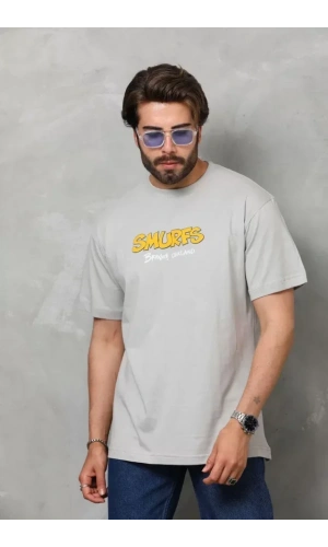 Unisex Basic Bisiklet Yaka Oversize T-Shirt - Gri