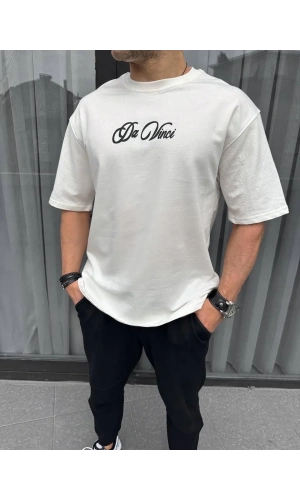 Unisex Baskılı Oversize T-Shirt - Beyaz