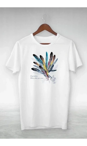 Unisex Baskılı Oversize T-Shirt - Beyaz