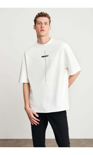 Unisex Baskılı Oversize T-Shirt - Beyaz