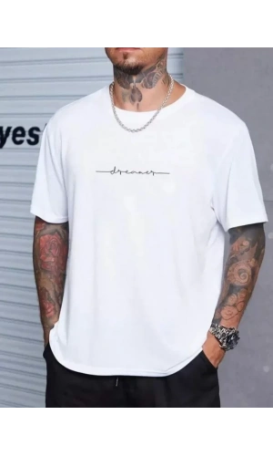 Unisex Baskılı Oversize T-Shirt - Beyaz