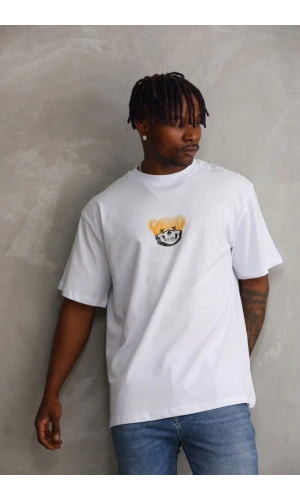 Unisex Baskılı Oversize T-Shirt - Beyaz