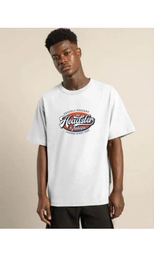 Unisex Baskılı Oversize T-Shirt - Beyaz