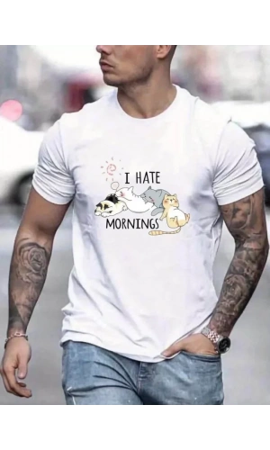 Unisex Baskılı Oversize T-Shirt - Beyaz