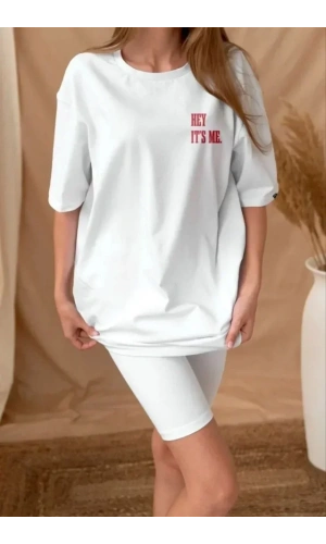 Unisex Baskılı Oversize T-Shirt - Beyaz