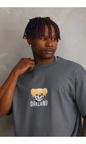 Unisex Baskılı Oversize T-Shirt - Füme