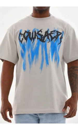 Unisex Baskılı Oversize T-Shirt - Gri