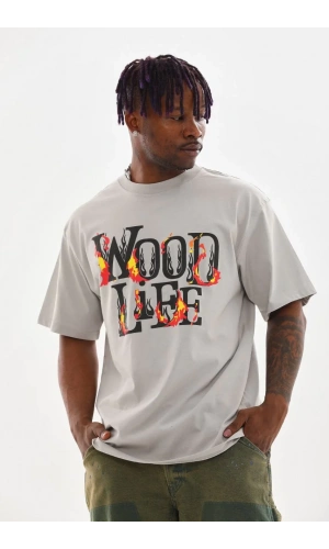 Unisex Baskılı Oversize T-Shirt - Gri