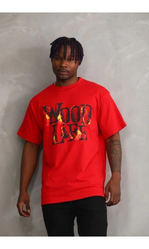 Unisex Baskılı Oversize T-Shirt - Kırmızı