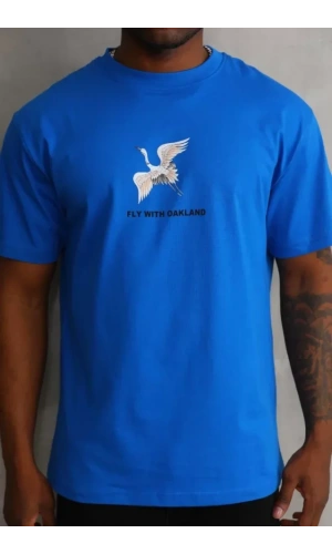 Unisex Baskılı Oversize T-Shirt - Mavi