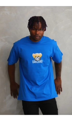 Unisex Baskılı Oversize T-Shirt - Mavi