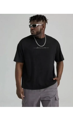 Unisex Baskılı Oversize T-Shirt - Siyah