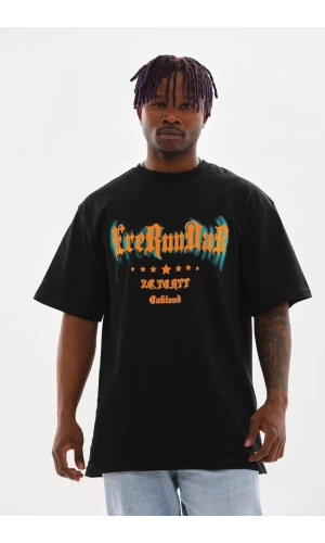 Unisex Baskılı Oversize T-Shirt - Siyah