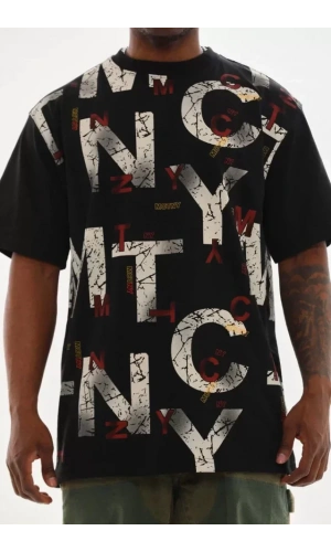 Unisex Baskılı Oversize T-Shirt - Siyah