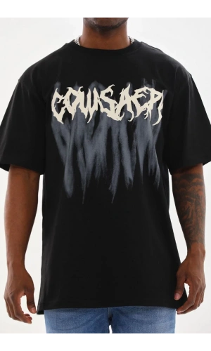 Unisex Baskılı Oversize T-Shirt - Siyah