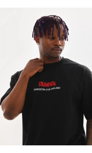Unisex Baskılı Oversize T-Shirt - Siyah