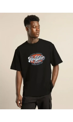 Unisex Baskılı Oversize T-Shirt - Siyah