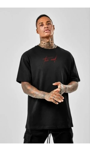 Unisex Baskılı Oversize T-Shirt - Siyah