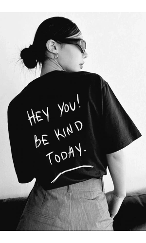 Unisex Baskılı Oversize T-Shirt - Siyah