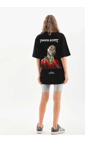 Unisex Baskılı Oversize T-Shirt - Siyah