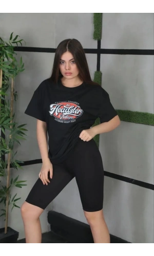 Unisex Baskılı Oversize T-Shirt - Siyah